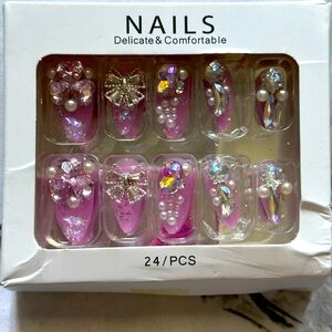 Luxury Pink Rhinestone Press-On Nails | 24 PCS
